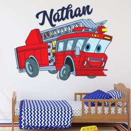 Personalized Name Wall Decal - Firetruck Art Kids Room Decor Fire Truck Fireman Firefighter Vinyl - thumbnail 2