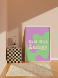 Purple & Green Cool Girl Energy Print - Swirls, Neon Y2K Aesthetic, Abstract, On Trend 2000's Poster, Babe, Groovy Funky Colourful Artwork - thumbnail 1