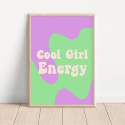 Purple & Green Cool Girl Energy Print - Swirls, Neon Y2K Aesthetic, Abstract, On Trend 2000's Poster, Babe, Groovy Funky Colourful Artwork - thumbnail 2