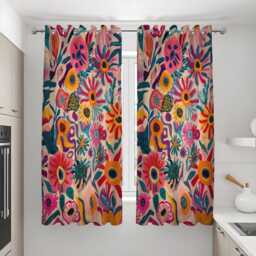 Vibrant Boho Floral Curtains, Colorful Folk Art Flower Pattern Bold Artistic Botanical Drapes - thumbnail 3