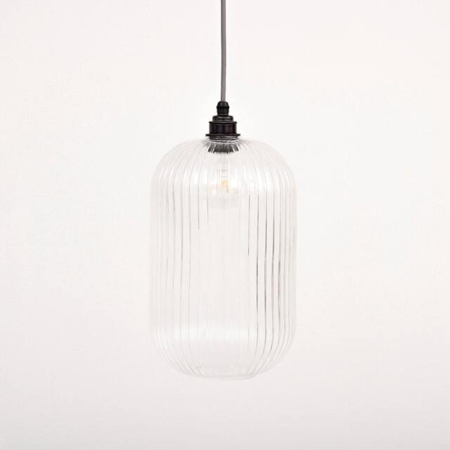 Long Reeded Glass Cylinder Pendant Light - image 1