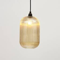 Long Reeded Glass Cylinder Pendant Light - thumbnail 3