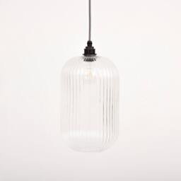 Long Reeded Glass Cylinder Pendant Light