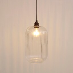 Long Reeded Glass Cylinder Pendant Light - thumbnail 2