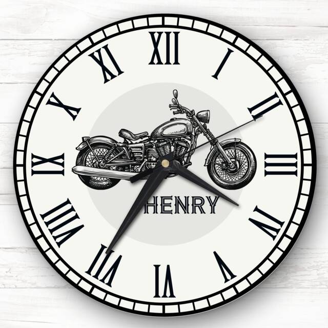 Motorbike Bike Vintage Retro Personalised Gift Clock - image 1