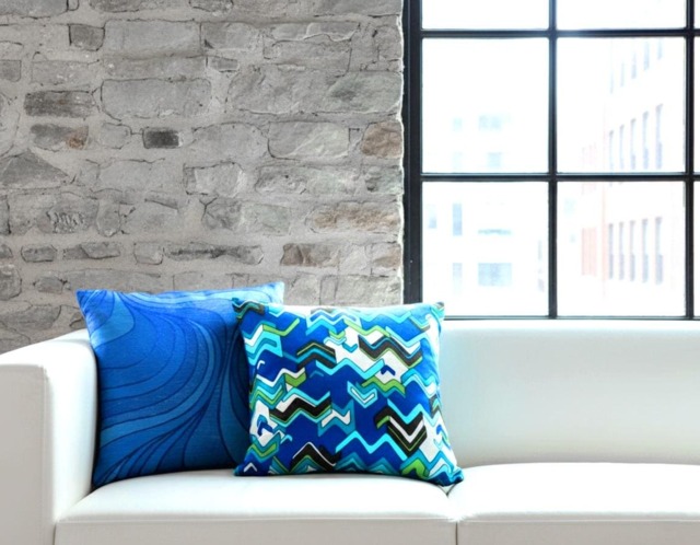 Modernist Pillow Case, Web Geek Www Zig-Zag, Wool Retro Cushion Cover, 60S 70S Vintage, Mid-Century Pop Art, Blue Green Black, Boho Lounge - image 1