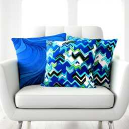 Modernist Pillow Case, Web Geek Www Zig-Zag, Wool Retro Cushion Cover, 60S 70S Vintage, Mid-Century Pop Art, Blue Green Black, Boho Lounge - thumbnail 2