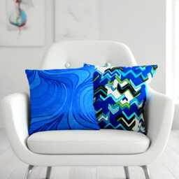 Modernist Pillow Case, Web Geek Www Zig-Zag, Wool Retro Cushion Cover, 60S 70S Vintage, Mid-Century Pop Art, Blue Green Black, Boho Lounge - thumbnail 3