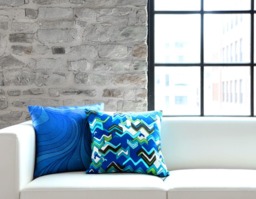 Modernist Pillow Case, Web Geek Www Zig-Zag, Wool Retro Cushion Cover, 60S 70S Vintage, Mid-Century Pop Art, Blue Green Black, Boho Lounge - thumbnail 1