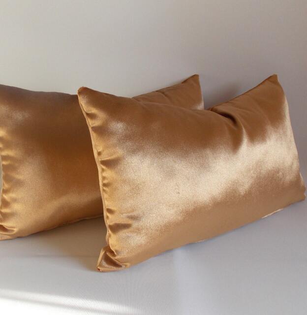 Set Of 2 Velvet Lumbar Pillow Covers Solid Gold Decorative Pillows - 12x20'' - image 1