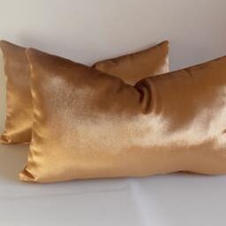 Set Of 2 Velvet Lumbar Pillow Covers Solid Gold Decorative Pillows - 12x20'' - thumbnail 2
