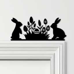 Door Topper Easter Decor Tulips Bunnies Various Colours Decorative Sign - Sign, Novelty Wall Decor, Frame Art, Art - thumbnail 1