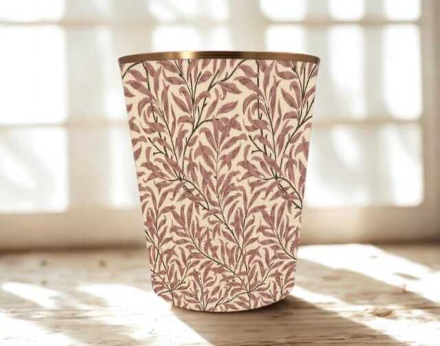 William Morris Waste Paper Bin, Fabric Desk Handmade Basket, Decorative Home Office Bin - Willow Bough Rose - image 1