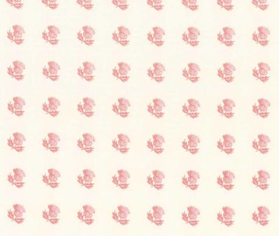 Floral Crib Fitted Sheet Pink Thistle Print, Cream Baby Bedding - image 1