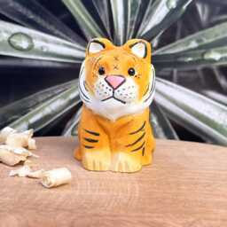 Custom Handmade Wooden Tiger Desktop Decor Ornament, Hand-Carved Cat Bengal Striped Figurine Statue Gift, Animal Figurines - thumbnail 2