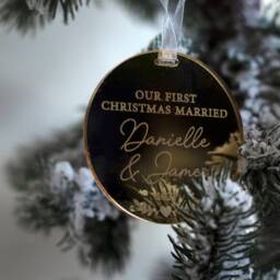 Luxury Mirror Acrylic Couples First Christmas Married Ornament Bauble Decoration - thumbnail 3