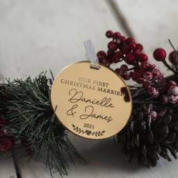 Luxury Mirror Acrylic Couples First Christmas Married Ornament Bauble Decoration - thumbnail 2