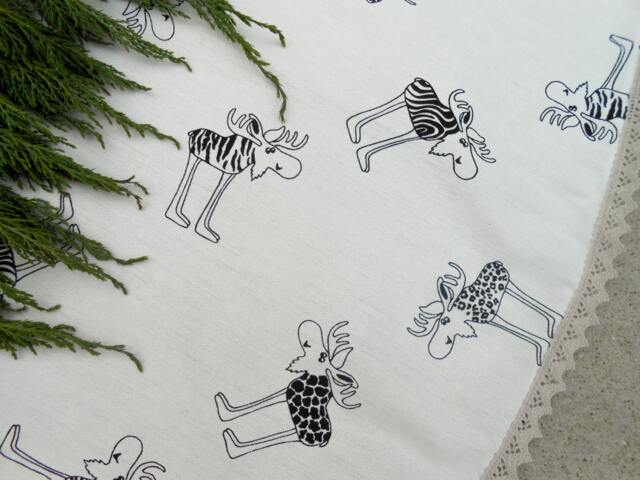 Christmas Woodland Moose Tree Skirt Decor Holiday Scandinavian Ornament Deer Swedish Gift - image 1