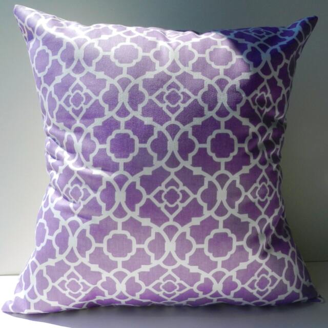 New 18x18 Inch Designer Handmade Pillow Case in Purple & White Lattice Pattern - image 1