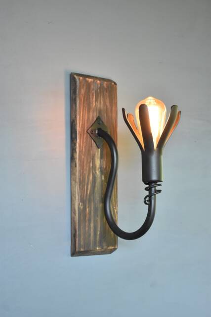 Rustic Wrought Iron Wall Sconcewood & Hand Forged Light - image 1