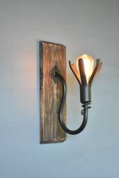 Rustic Wrought Iron Wall Sconcewood & Hand Forged Light - thumbnail 1