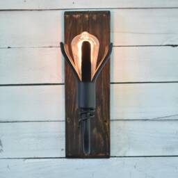 Rustic Wrought Iron Wall Sconcewood & Hand Forged Light - thumbnail 3