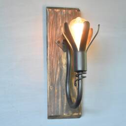 Rustic Wrought Iron Wall Sconcewood & Hand Forged Light - thumbnail 2