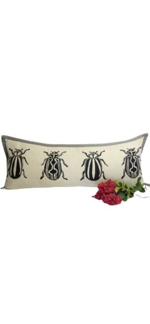 Insect Print Kidney Pillow Hand Block Printed Decorative Pillow - image 1