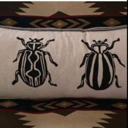 Insect Print Kidney Pillow Hand Block Printed Decorative Pillow - thumbnail 4