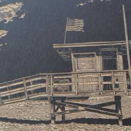 Lifeguard Stand Wall Art - California Lifestyle, Engraved Wooden Lithograph Illustration, Beach Home Art, Coastal Life Landscape Print - thumbnail 3