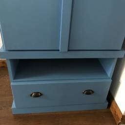 Blue Painted Linen Cupboard - Kitchen Storage Cabinet With Drawer & Wine Rack - thumbnail 3