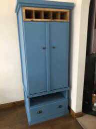 Blue Painted Linen Cupboard - Kitchen Storage Cabinet With Drawer & Wine Rack