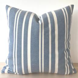 "Blue & Neutral Striped Natural Linen Pillow Cover, Modern Coastal Throw & Warm Pillowcase 18""x18" - thumbnail 1
