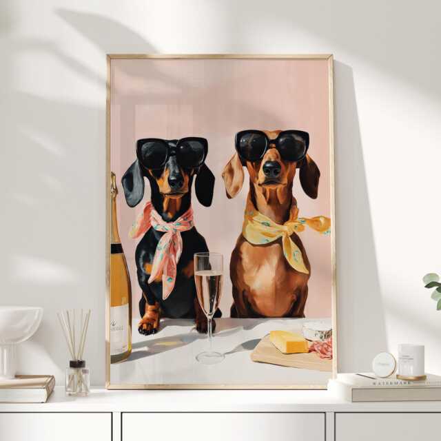 Dachshund Wine Wall Art Print, Funny Sausage Dog Kitchen Decor, Chic Lover Poster For Dining Room - image 1