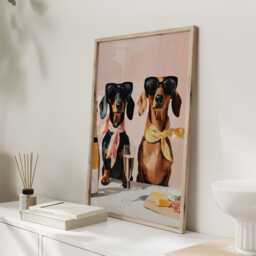 Dachshund Wine Wall Art Print, Funny Sausage Dog Kitchen Decor, Chic Lover Poster For Dining Room - thumbnail 2