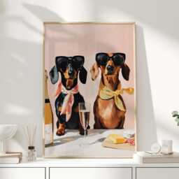 Dachshund Wine Wall Art Print, Funny Sausage Dog Kitchen Decor, Chic Lover Poster For Dining Room - thumbnail 1