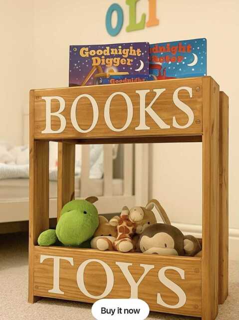 Personalized Wooden Toy & Book Storage Rustic Nursery Decor - image 1