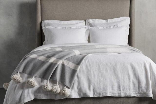Moroccan Gray & White Pom Throw Blanket With Tassel - Duvet Cover Made Of Hand Woven Cotton Sofa Couch Bed End - image 1