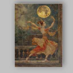 Elegant Moonlit Classical Asian Dancer Portrait Canvas Wall Art Print Decor Picture Ready To Hang - thumbnail 1