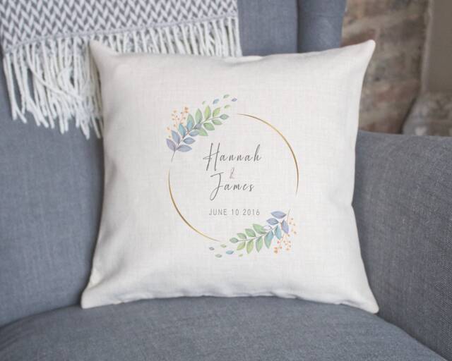 Personalised Couple Cushion Cover Name & Date, Wedding Linen Style Cushion, Home Decor Gift, Anniversary Present - image 1