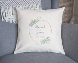 Personalised Couple Cushion Cover Name & Date, Wedding Linen Style Cushion, Home Decor Gift, Anniversary Present - thumbnail 1