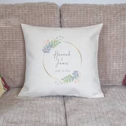Personalised Couple Cushion Cover Name & Date, Wedding Linen Style Cushion, Home Decor Gift, Anniversary Present - thumbnail 3