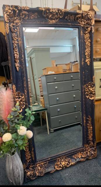 Large Leaner Mirror French Roccoco Blue & Copper