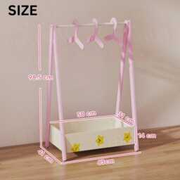Montessori Kids Wardrobe Pine Wood Clothes Rack With Shelf - thumbnail 4