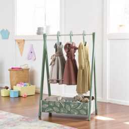 Montessori Kids Wardrobe Pine Wood Clothes Rack With Shelf - thumbnail 2