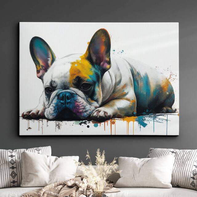 Colorful French Bulldog Dog Pet Abstract Modern Oil Painting Wall Art, Framed Canvas Poster Print, Home Kitchen Office Room Decor, Gifts - image 1