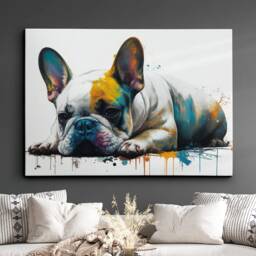 Colorful French Bulldog Dog Pet Abstract Modern Oil Painting Wall Art, Framed Canvas Poster Print, Home Kitchen Office Room Decor, Gifts - thumbnail 1