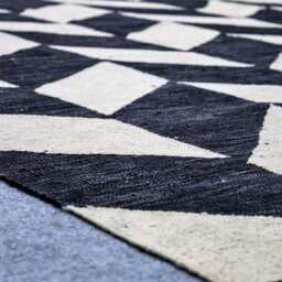 Black & White Rug, Dhurrie Black Kilim Made To Order Custom 8x10 Striped 9x12 Rug - thumbnail 3