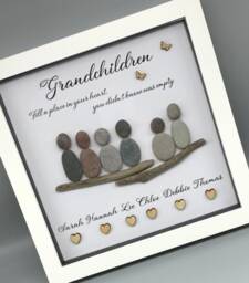 Grandchildren Pebble Picture, Personalised People Framed Christmas Gift For Dad, Wall Art, Home Decor - thumbnail 1