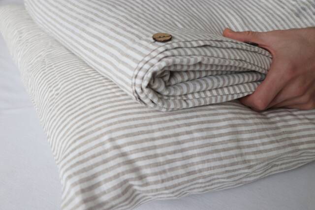 striped Linen Bedding Set - Duvet Cover & Pillowcases Organic Oeko-Tex Certified Pure - image 1
